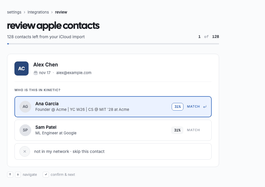 Review queue for unmatched Apple contacts
